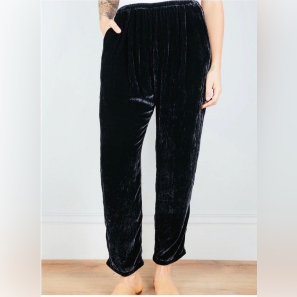 CP Shades | Crushed Velvet Pants Large‎ Wide Straight Leg Black Lagenlook